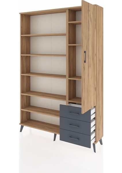 Arges Dolap 9 Raflı 3 Çekmeceli Tek Kapaklı 132X30X195 Çam-Çam/antrasit modelleri