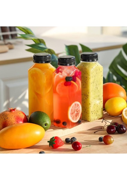 ml Smoothie Detoks Şişesi 250 cc Kapaklı Şeffaf Plastik Şişe Detox Köşeli Dondurucuya Uygun 6 Adet