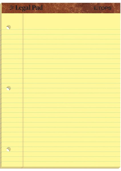 Yasal Pad Legal Pad, 8 - 1/2 x 11 - 3/10,2 Cm, Delikli, 3-Delik Delikli, Kanarienvoegel, Legal/genişlik Rule, 50 Yaprak Pro Blok, 12 Pads Pro Pack (75351)