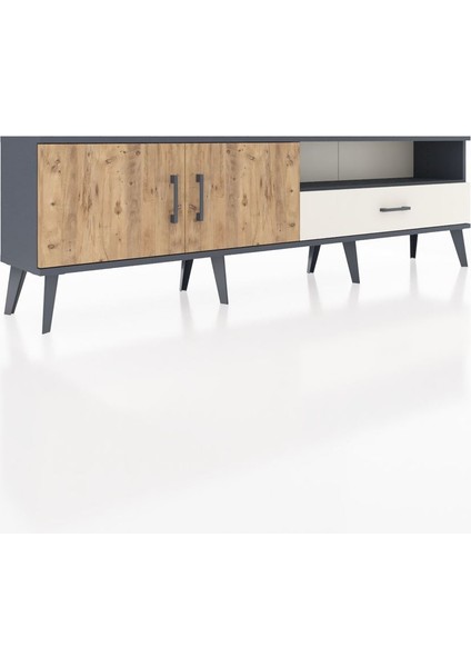 Arges Tv Ünitesi 2 Raflı Tek Çekmeceli 2 Kapaklı 176X30X51 Antrasit-Çam/aytaşı fiyatları