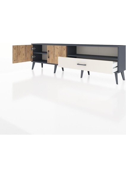 Arges Tv Ünitesi 2 Raflı Tek Çekmeceli 2 Kapaklı 176X30X51 Antrasit-Çam/aytaşı modelleri