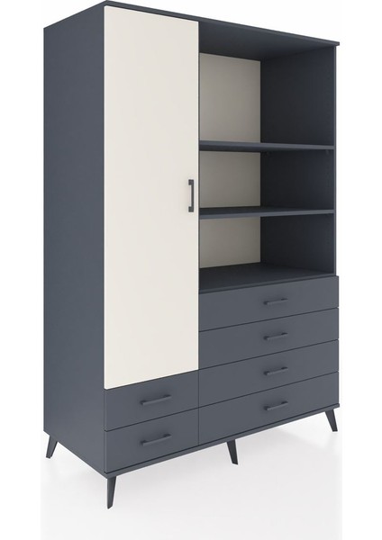Kronos Dolap 7 Raflı 6 Çekmeceli Tek Kapaklı 132X59X195 Antrasit-Aytaşı/antrasit fiyatları