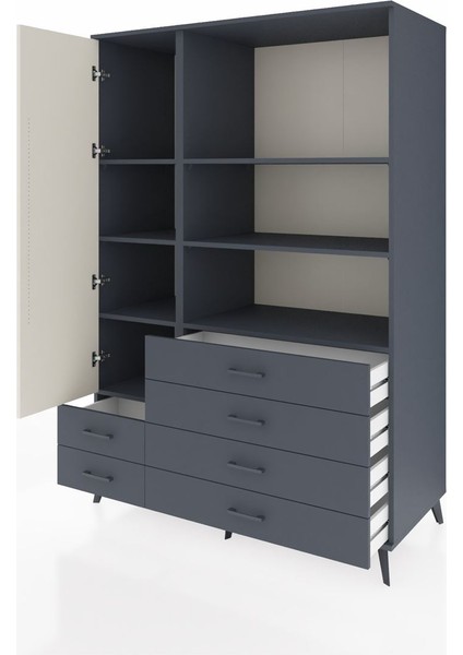 Kronos Dolap 7 Raflı 6 Çekmeceli Tek Kapaklı 132X59X195 Antrasit-Aytaşı/antrasit modelleri