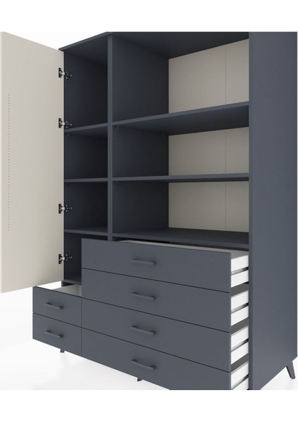 Kronos Dolap 7 Raflı 6 Çekmeceli Tek Kapaklı 132X59X195 Antrasit-Aytaşı/antrasit fırsatları