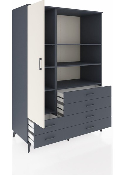 Kronos Dolap 7 Raflı 6 Çekmeceli Tek Kapaklı 132X59X195 Antrasit-Aytaşı/antrasit indirimleri