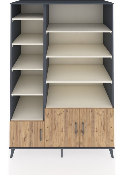 Kronos Dolap 10 Raflı 3 Kapaklı 132X59X195 Antrasit-Çam/aytaşı