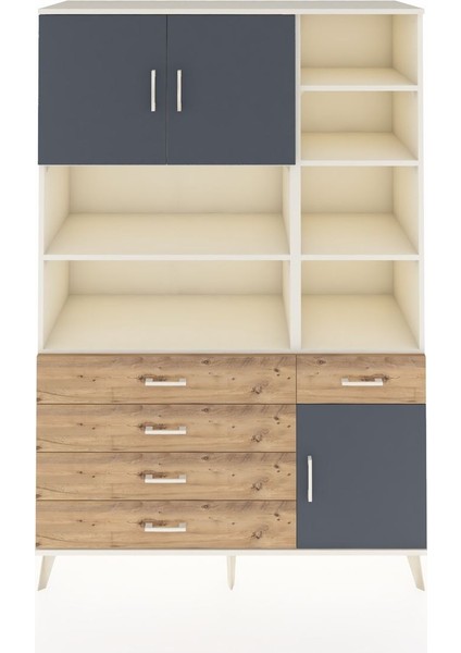 Hyperion Dolap 9 Raflı 5 Çekmeceli 3 Kapaklı 132X44X195 Aytaşı-Antrasit/çam