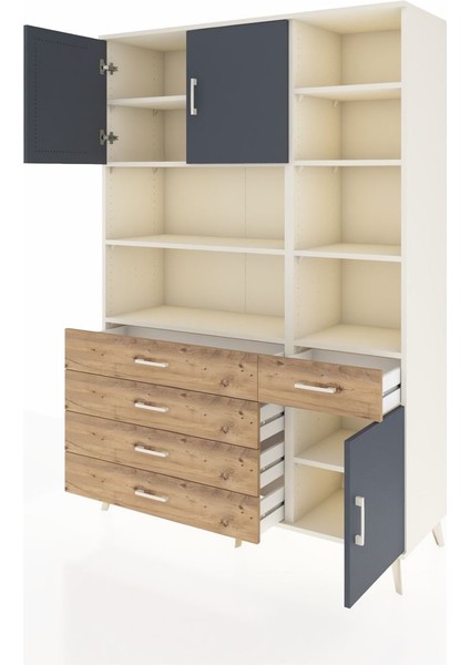 Hyperion Dolap 9 Raflı 5 Çekmeceli 3 Kapaklı 132X44X195 Aytaşı-Antrasit/çam modelleri