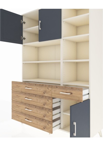 Hyperion Dolap 9 Raflı 5 Çekmeceli 3 Kapaklı 132X44X195 Aytaşı-Antrasit/çam fırsatları