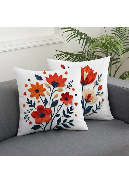 2 Li Kombin Kırmızı Çiçekli Desenli 3 Boyutlu Dijital Baskılı Kırlent Kılıfı fiyatları