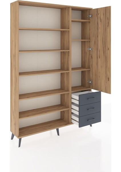 Arges Dolap 9 Raflı 3 Çekmeceli Tek Kapaklı 132X30X195 Çam-Çam/antrasit indirimleri