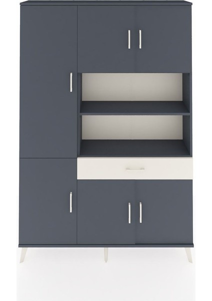 Arges Dolap 10 Raflı Tek Çekmeceli 6 Kapaklı 132X30X195 Antrasit-Antrasit/aytaşı