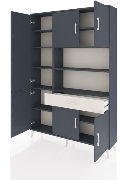 Arges Dolap 10 Raflı Tek Çekmeceli 6 Kapaklı 132X30X195 Antrasit-Antrasit/aytaşı modelleri