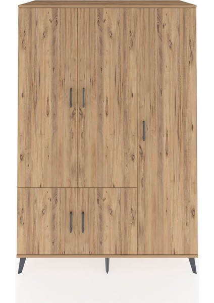 Kronos Dolap 7 Raflı 5 Kapaklı Tek Askılı 132X59X195 Çam-Çam/aytaşı