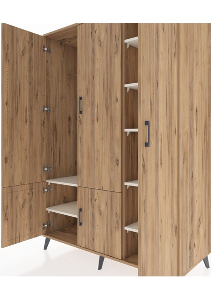 Kronos Dolap 7 Raflı 5 Kapaklı Tek Askılı 132X59X195 Çam-Çam/aytaşı fırsatları