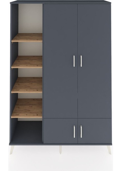 Hyperion Dolap 6 Raflı 4 Kapaklı Tek Askılı 132X44X195 Antrasit-Antrasit/çam