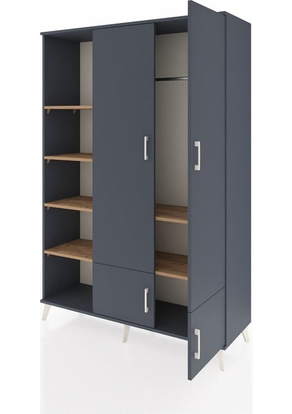 Hyperion Dolap 6 Raflı 4 Kapaklı Tek Askılı 132X44X195 Antrasit-Antrasit/çam modelleri