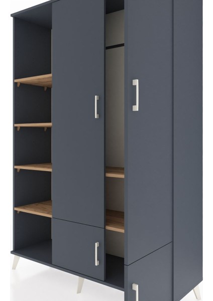 Hyperion Dolap 6 Raflı 4 Kapaklı Tek Askılı 132X44X195 Antrasit-Antrasit/çam fırsatları