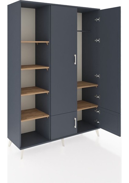 Hyperion Dolap 6 Raflı 4 Kapaklı Tek Askılı 132X44X195 Antrasit-Antrasit/çam indirimleri