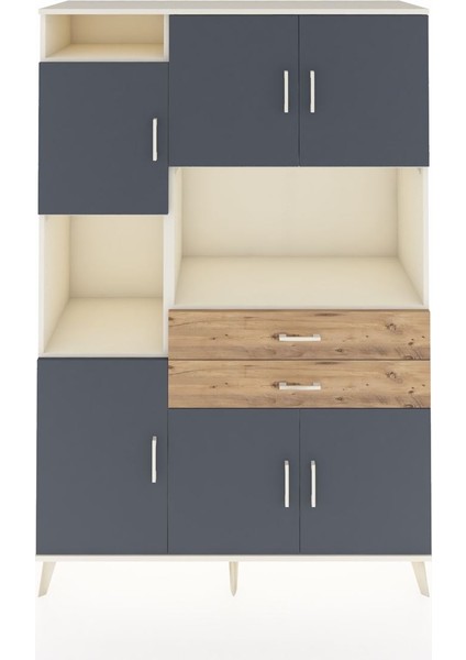Hyperion Dolap 8 Raflı 2 Çekmeceli 6 Kapaklı 132X44X195 Aytaşı-Antrasit/çam