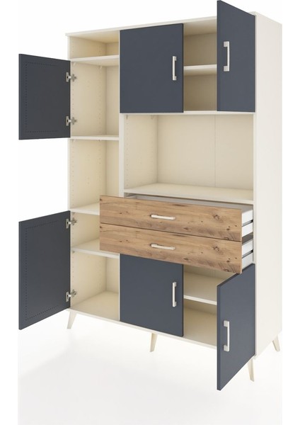 Hyperion Dolap 8 Raflı 2 Çekmeceli 6 Kapaklı 132X44X195 Aytaşı-Antrasit/çam modelleri