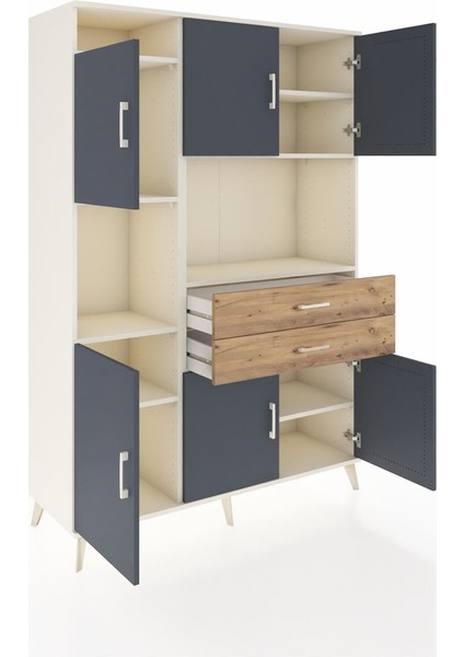 Hyperion Dolap 8 Raflı 2 Çekmeceli 6 Kapaklı 132X44X195 Aytaşı-Antrasit/çam indirimleri