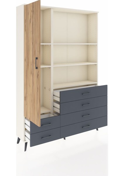 Arges Dolap 7 Raflı 6 Çekmeceli Tek Kapaklı 132X30X195 Aytaşı-Çam/antrasit indirimleri