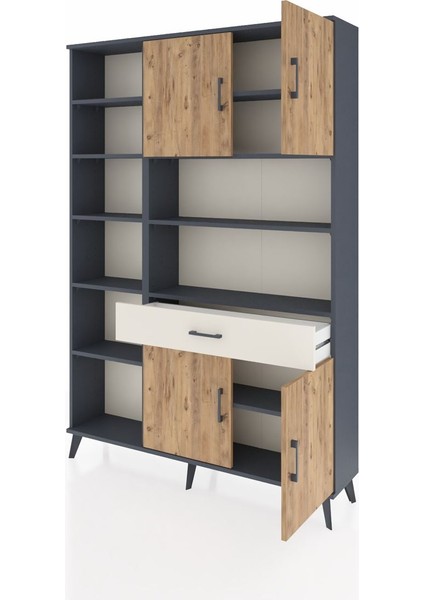 Arges Dolap 10 Raflı Tek Çekmeceli 4 Kapaklı 132X30X195 Antrasit-Çam/aytaşı modelleri