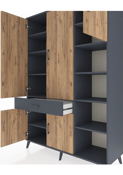 Hyperion Dolap 10 Raflı Tek Çekmeceli 5 Kapaklı 132X44X195 Antrasit-Çam/antrasit fırsatları
