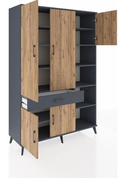 Hyperion Dolap 10 Raflı Tek Çekmeceli 5 Kapaklı 132X44X195 Antrasit-Çam/antrasit indirimleri