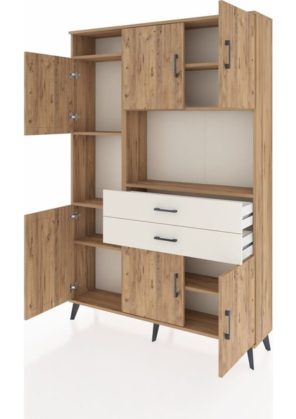 Arges Dolap 8 Raflı 2 Çekmeceli 6 Kapaklı 132X30X195 Çam-Çam/aytaşı modelleri