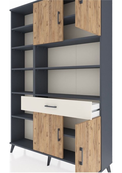 Arges Dolap 10 Raflı Tek Çekmeceli 4 Kapaklı 132X30X195 Antrasit-Çam/aytaşı fırsatları