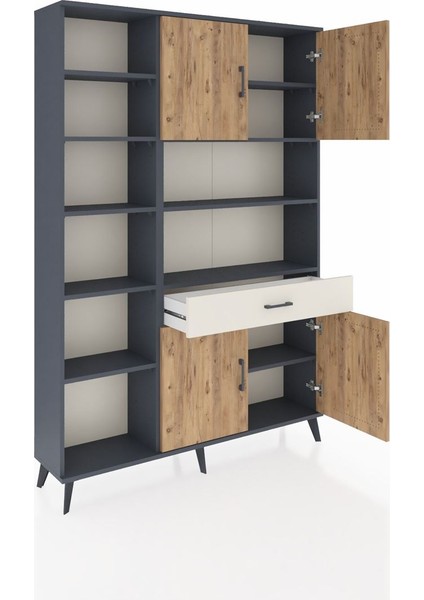 Arges Dolap 10 Raflı Tek Çekmeceli 4 Kapaklı 132X30X195 Antrasit-Çam/aytaşı indirimleri