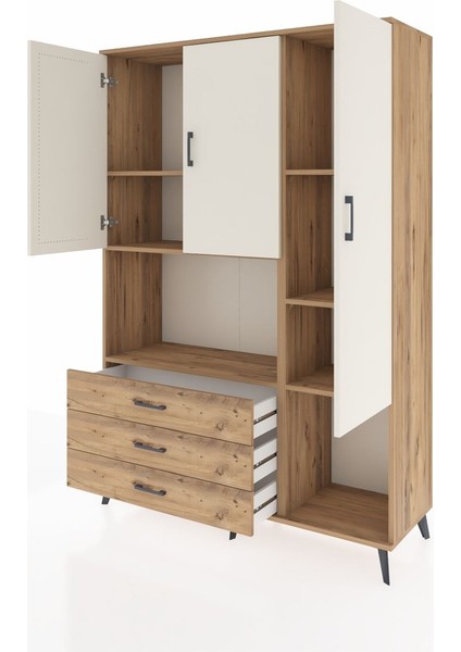 Hyperion Dolap 6 Raflı 3 Çekmeceli 3 Kapaklı 132X44X195 Çam-Aytaşı/çam modelleri