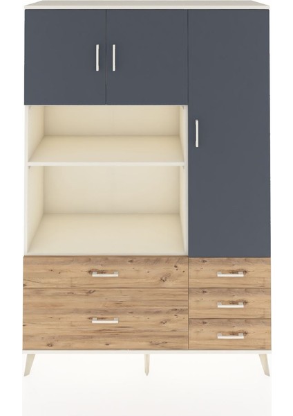 Hyperion Dolap 7 Raflı 5 Çekmeceli 3 Kapaklı 132X44X195 Aytaşı-Antrasit/çam
