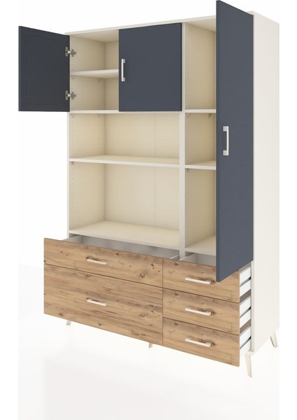 Hyperion Dolap 7 Raflı 5 Çekmeceli 3 Kapaklı 132X44X195 Aytaşı-Antrasit/çam modelleri