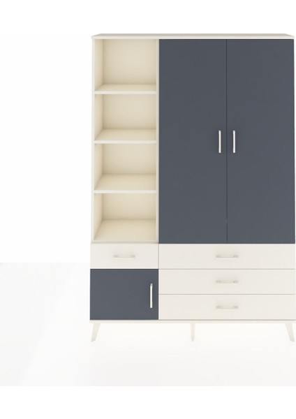 Arges Dolap 5 Raflı 4 Çekmeceli Tek Askılı 132X30X195 Aytaşı-Antrasit/aytaşı