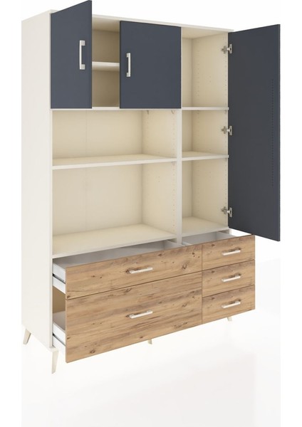 Hyperion Dolap 7 Raflı 5 Çekmeceli 3 Kapaklı 132X44X195 Aytaşı-Antrasit/çam indirimleri