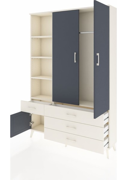 Arges Dolap 5 Raflı 4 Çekmeceli Tek Askılı 132X30X195 Aytaşı-Antrasit/aytaşı modelleri