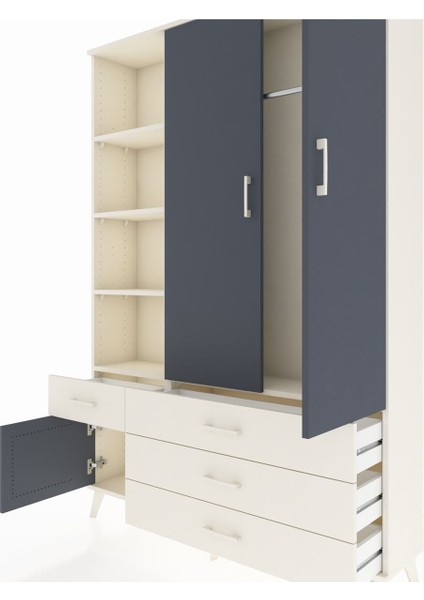 Arges Dolap 5 Raflı 4 Çekmeceli Tek Askılı 132X30X195 Aytaşı-Antrasit/aytaşı fırsatları