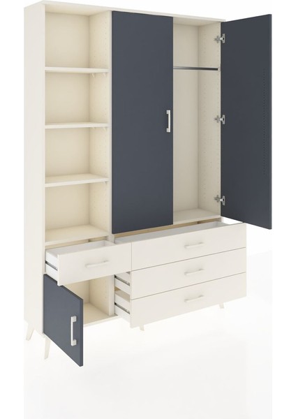 Arges Dolap 5 Raflı 4 Çekmeceli Tek Askılı 132X30X195 Aytaşı-Antrasit/aytaşı indirimleri