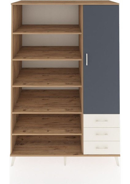 Kronos Dolap 9 Raflı 3 Çekmeceli Tek Kapaklı 132X59X195 Çam-Antrasit/aytaşı