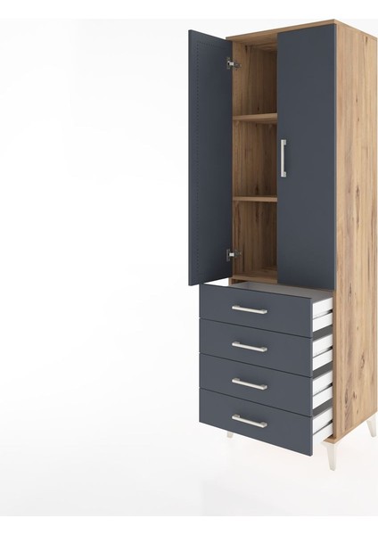 Hyperion Dolap 3 Raflı 4 Çekmeceli 2 Kapaklı 60X44X195 Çam-Antrasit fırsatları