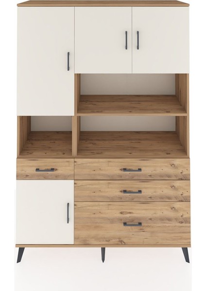 Hyperion Dolap 9 Raflı 4 Çekmeceli 4 Kapaklı 132X44X195 Çam-Aytaşı/çam