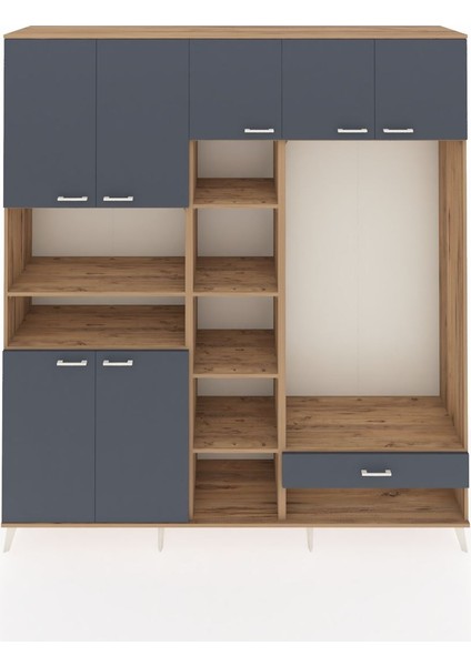 Hyperion Dolap 11 Raflı Tek Çekmeceli 7 Kapaklı 220X44X243 Çam-Antrasit/antrasit