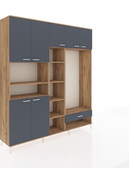 Hyperion Dolap 11 Raflı Tek Çekmeceli 7 Kapaklı 220X44X243 Çam-Antrasit/antrasit fiyatları