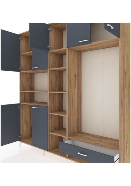 Hyperion Dolap 11 Raflı Tek Çekmeceli 7 Kapaklı 220X44X243 Çam-Antrasit/antrasit fırsatları