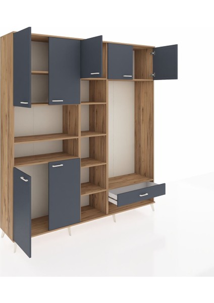 Hyperion Dolap 11 Raflı Tek Çekmeceli 7 Kapaklı 220X44X243 Çam-Antrasit/antrasit indirimleri