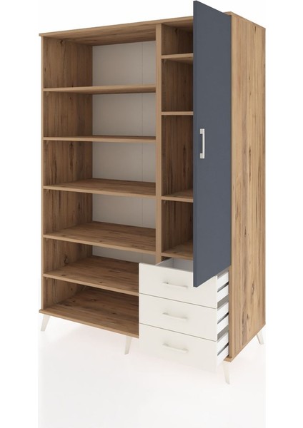 Kronos Dolap 9 Raflı 3 Çekmeceli Tek Kapaklı 132X59X195 Çam-Antrasit/aytaşı modelleri