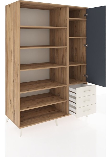 Kronos Dolap 9 Raflı 3 Çekmeceli Tek Kapaklı 132X59X195 Çam-Antrasit/aytaşı indirimleri